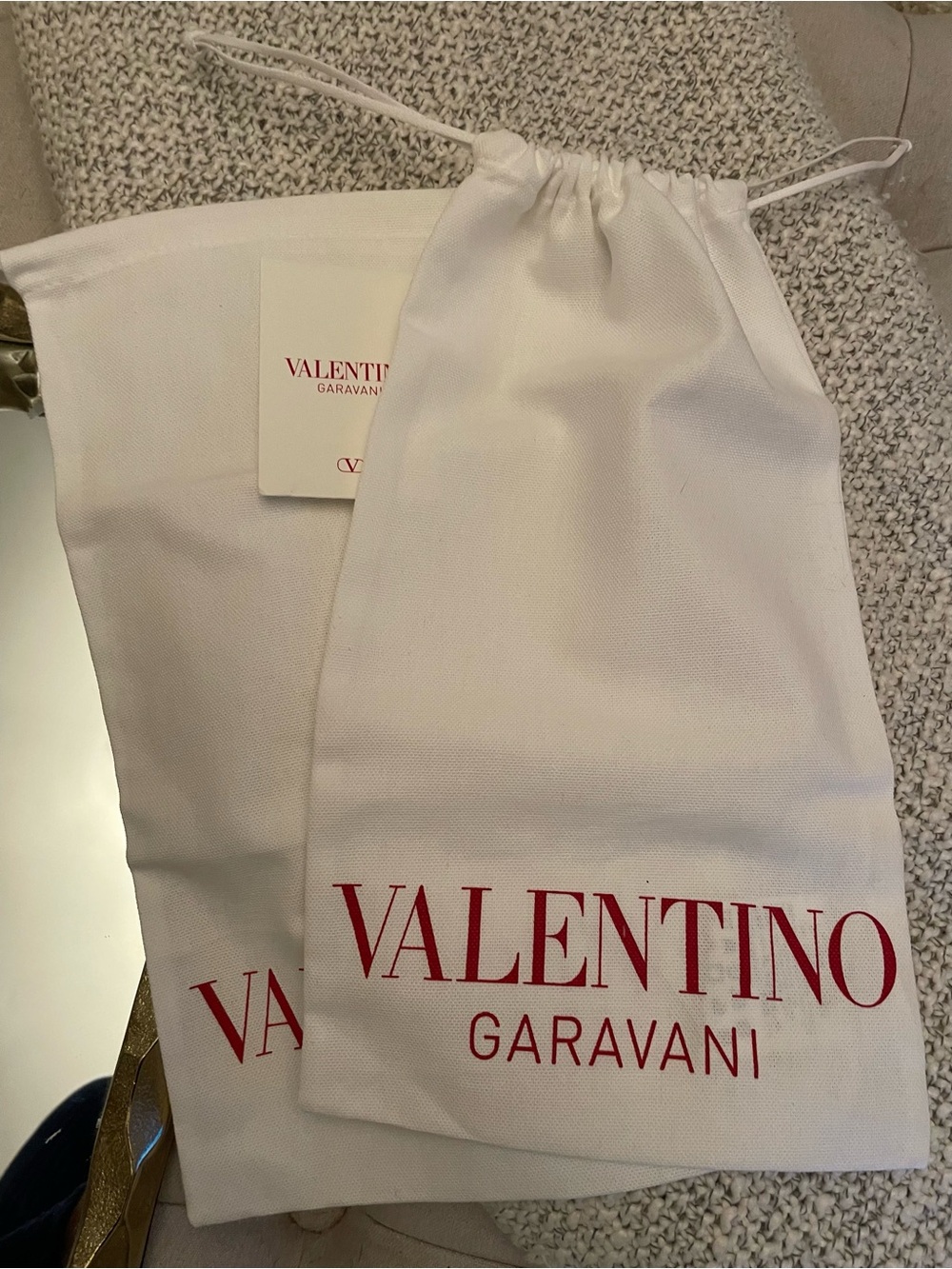 Valentino White Drawstring Dust Bag set with Red Logo
